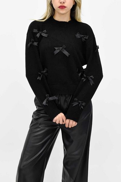 birizmoda Pulover cu panglică - negru