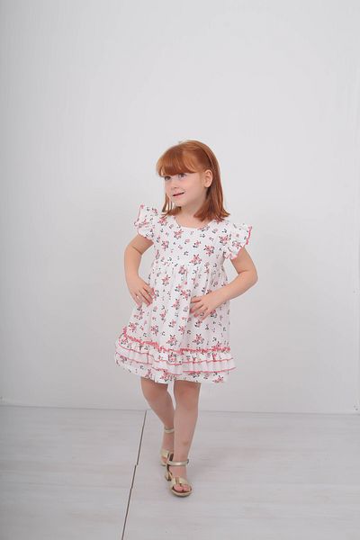 Filizdens Kids Rochie pentru fete Rochie florală din muselină din bumbac cu volane, cu două straturi Rochie casual de zi de naștere