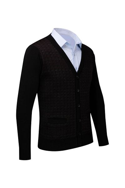 Çizgi Triko Plus Size Stripe Patterned Knitwear Cardigan - Elastic Sleeve and Waist 4241Mb Black