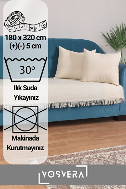 vosvera Oturma Yeri Pamuklu Çekyat Koltuk Örtüsü 100x225 Cm Hediyeli 2 Adet 40x40 Cm Kırlent Kılıfı