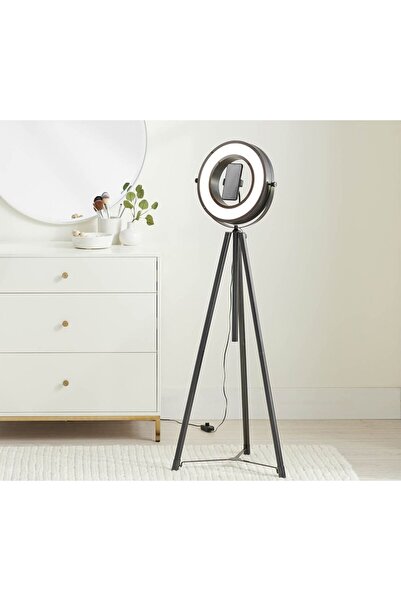 Pottery Barn iLED Halka Işık Zemin Lambası, Antik Bronz Kaplama, Sağlam Çelik ve Alüminyum Malzeme