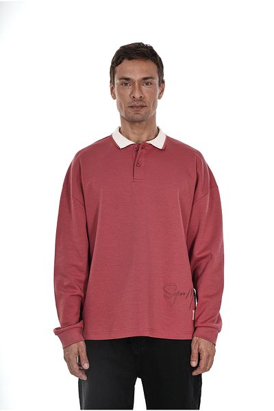 Butik Trend We Polo Neck Front and Back Embroidery Embroidered Oversize Fit Sweatshirt