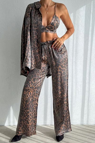 Swana Brown Leopard Patterned Loose Laced Suit