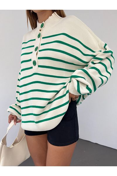 Modamorfo Half-Neck Knitwear Sweater with Buttons on the Collar