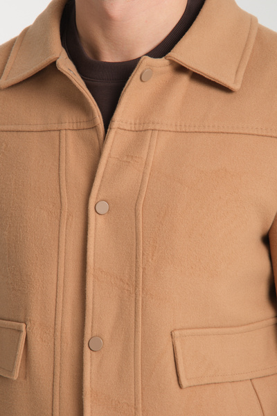 Frappoli Snap Fastener Men's Polo Neck Short Stamp Coat Slim Fit