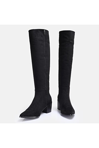 37Numara BÜYÜK NUMARA KADIN TOPUKLU ÇİZME 41-42-43-44-SİYAH SÜET