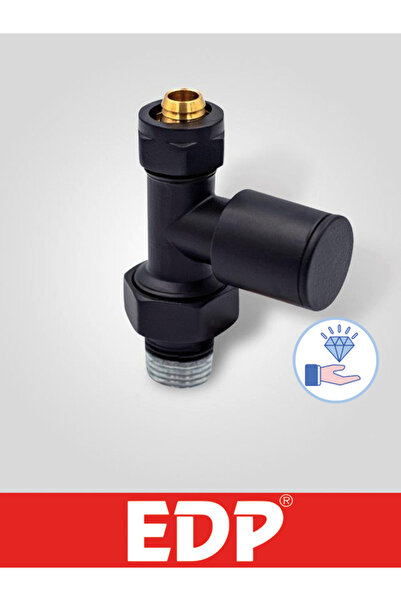 EDP MAT SİYAH LÜX DÜZ RADYATÖR VANASI METAL VOLAN 16*2 RAKORLU PEX