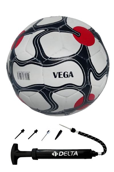 Delta Vega Hand Stitched Size 5 Dura-Strong Soccer Ball + Multifunctional Ball Pump Set of Two