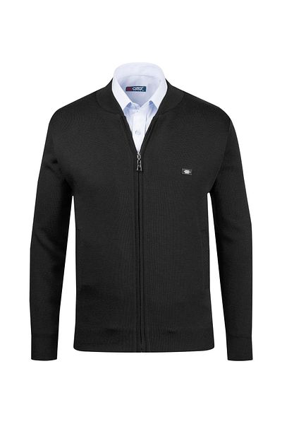 Çizgi Triko Men's Plus Size Stripe Knitwear Coat - Judge Collar, Lined, Black 4200Tb