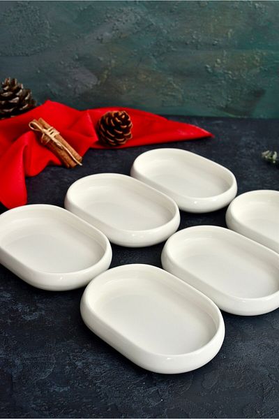 Karçiçeği Home Set of 6 Oval Boat Plates 14cm