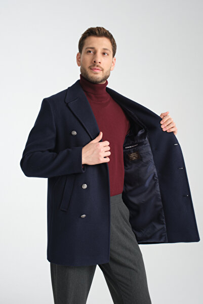 Frappoli Κασμίρ παλτό με διπλό στήθος με μεταλλικό κουμπί με λεπτομέρεια