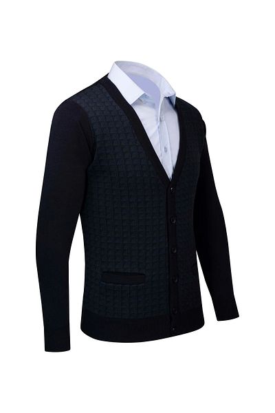 Çizgi Triko Men's Navy Blue Knitwear Cardigan - Line Print, Elastic Waist and Sleeve, Steel Knit 4241Mb