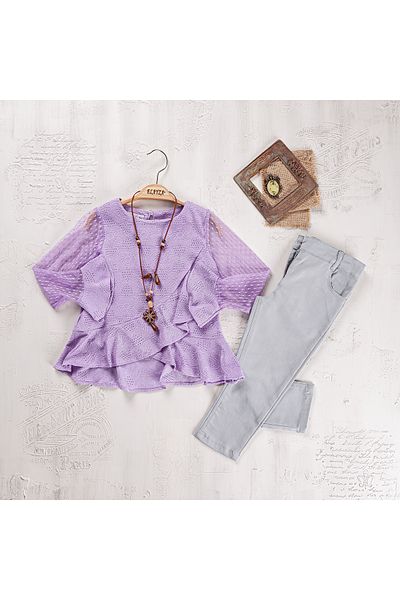 Elayza Gabardin Triple Set with Blush and Necklace with Gabardin Pants
