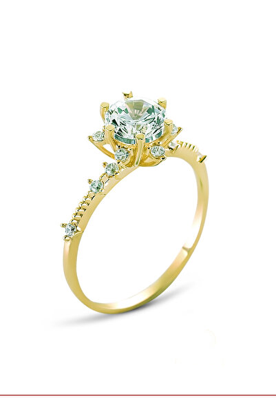 Nilvera Kuyumculuk 8 Ayar Altın Lotus Tektaş Yüzük, Evlilik Yüzükleri, Işıklı...