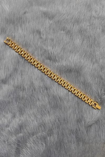 Chavin Steel 10 mm Gold Shiny Stone Men's Bracelet Ev58Sr