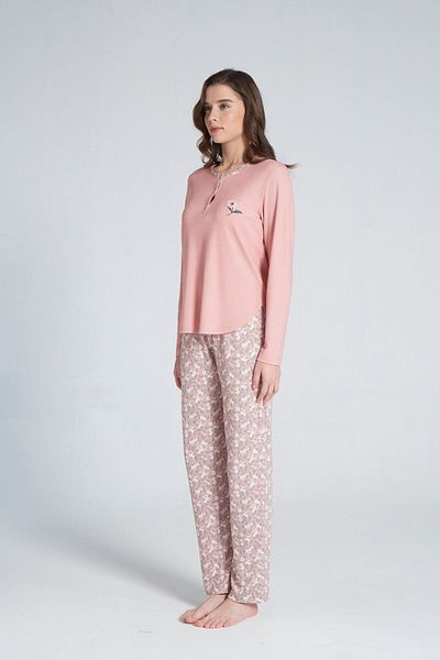 Pijadore Women's Long Sleeve Floral Embroidery Pajamas Set