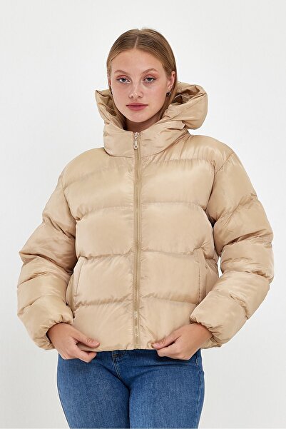 MİSS PERRY Women's Mink Hooded Puffer Jacket Coat