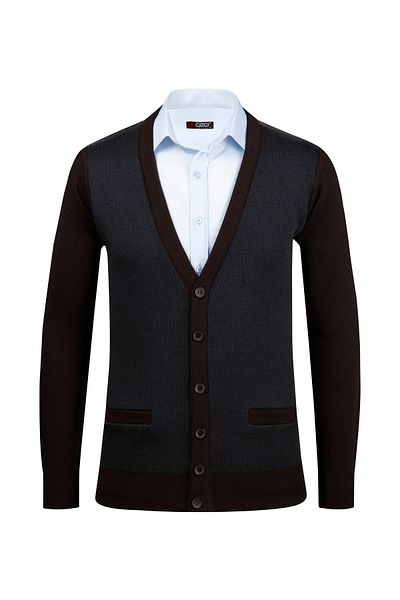 Çizgi Triko Stripe Knitwear Men's Large Size Pattern Sleeve and Waist Elastic Steel Knit Knitwear Cardigan 5014Mb Brown