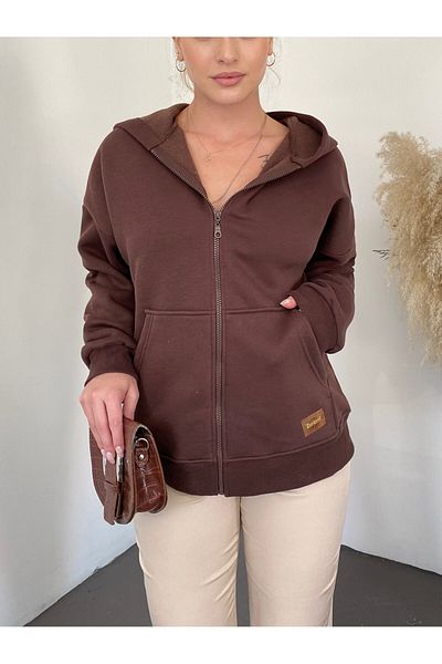 Modamorfo Coat of Arms Zippered Hooded Sweat -Brown