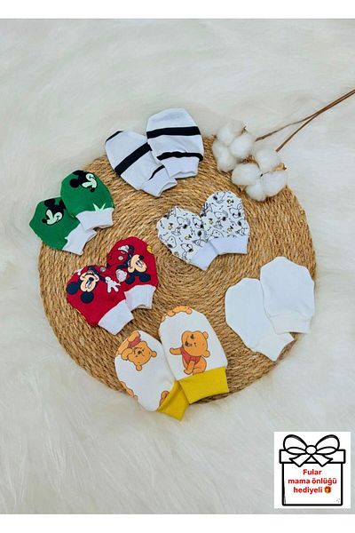 Lumos Trade Unisex Baby Gloves - 6 Pairs Set, Organic Cotton, Newborn Combed Cotton - Mix