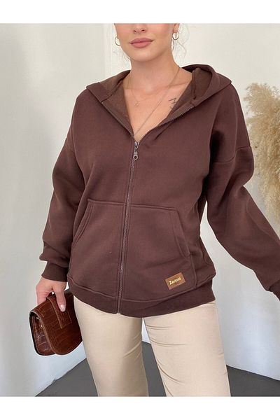 Modamorfo Coat of Arms Zippered Hooded Sweat -Brown