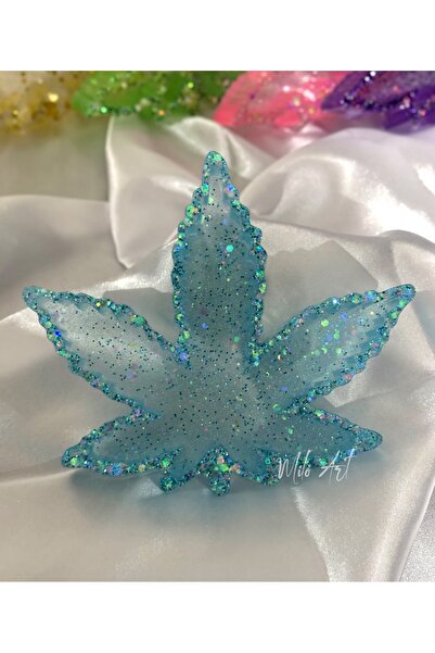 Milo Art Simli Glitterlı Yaprak Şeklinde Epoksi Küllük Kül Tabağı ( 1 Adet Mavi )