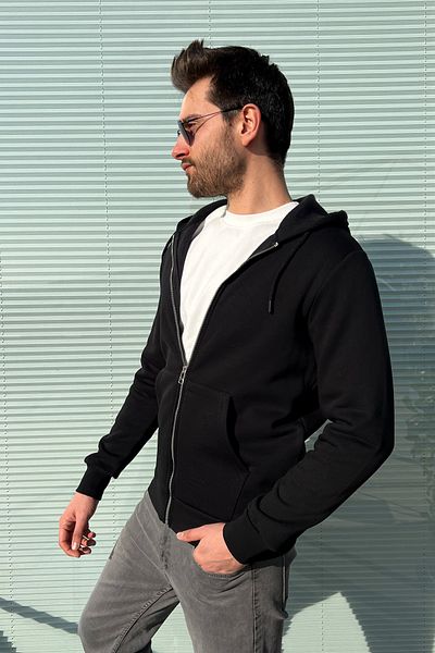 ModaPlaza Men's 3 Rope Hooded Zip Sweat 5466
