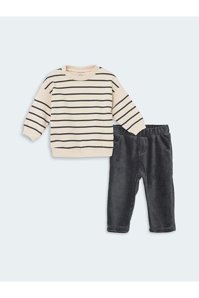 LC Waikiki Crew Neck Long Sleeve Striped Baby Boy Sweatshirt and Sweatpants Set of 2