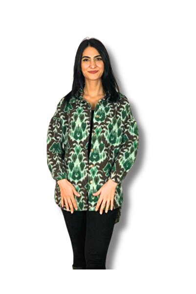 YusGos Women's Single Pocket Print Thick Lumberjack Jacket Shirt (Coffee-Green)