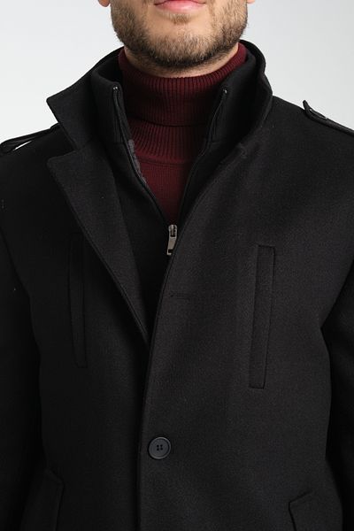 Frappoli Ανδρικό παλτό Cashmere - Χοντρό γιακά, φερμουάρ, κανονική εφαρμογή