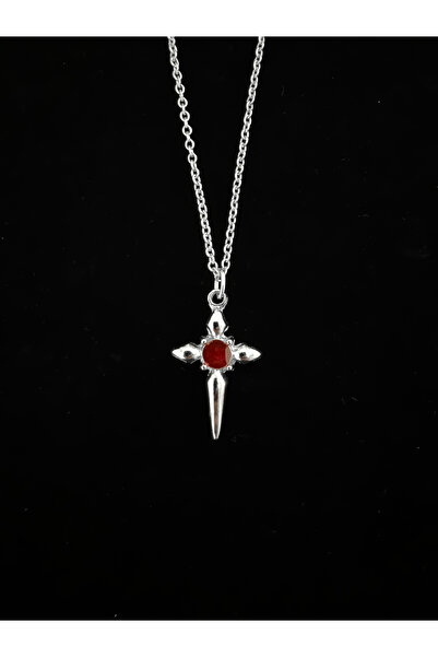 DarkellaStore Gothic Gotik Punk Kırmızı Taşlı Haç Kolye
