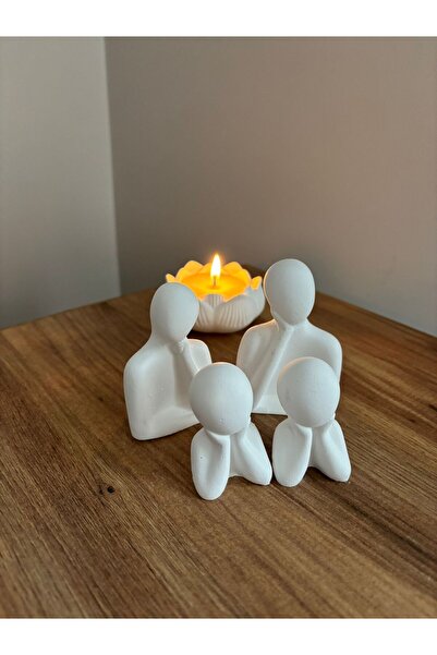 flame candle 4 Kişilik Beton Heykel Obje Biblo Aile , El Yapımı