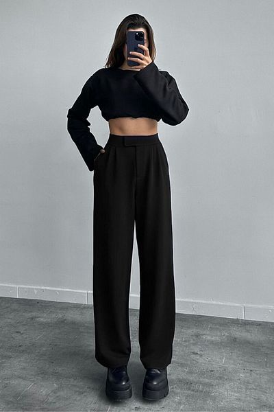 Las Vivas Kids Women's Black Palazzo Trousers - Velcro Waist, Pleated Wide Leg