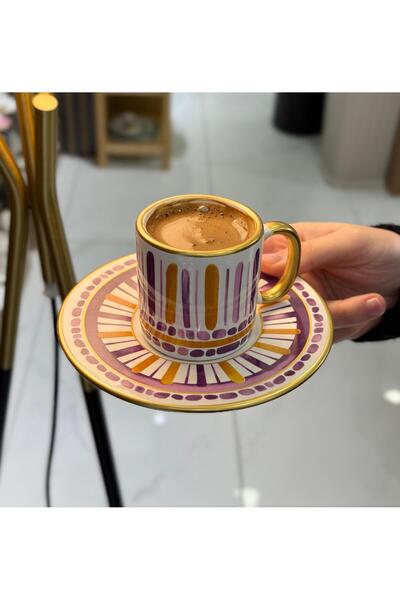 Onedekor 6'lı Royal Purple Lüks Kahve Fincanı