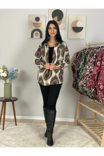 YusGos Women's Single Pocket Print Thick Lumberjack Jacket Shirt (Cream-Coffee)