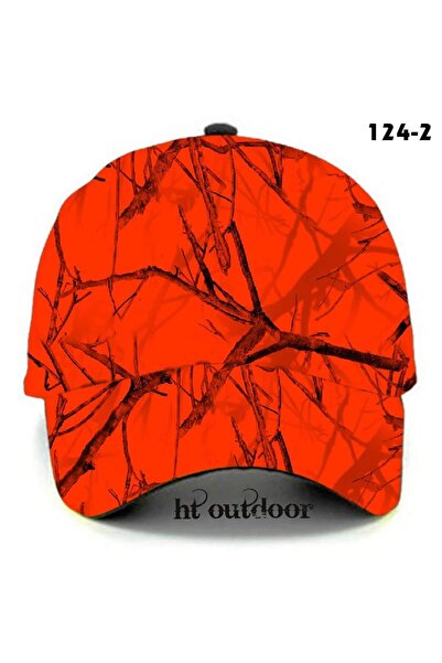 HT Outdoor نموذج قبعة رياضية بنمط شجرة برتقالية.