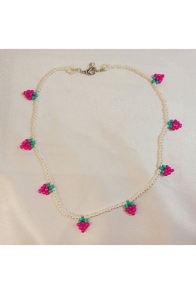 Crystal Atelier Strawberry Model Tiny Pearl Beaded Necklace-Strawberry Pearl Necklace-Strawberry Necklace-Gift Necklace-Handmade Necklace