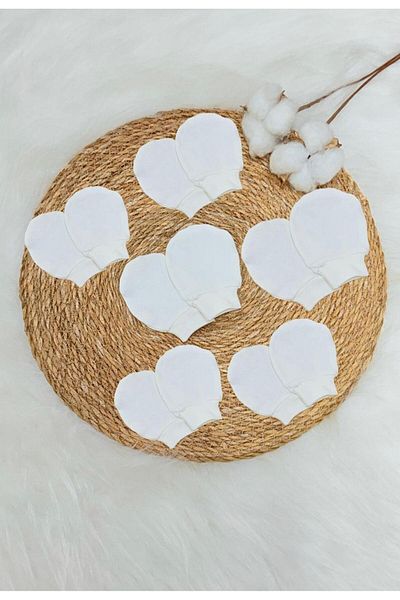 Lumos Trade White Set of 6 Pairs Unisex Baby Newborn Gloves - Organic Cotton Combed