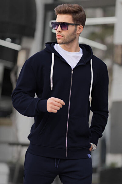 YAKAMEL سترة رجالية ذات قلنسوة ذات 3 خيوط باللون الأزرق الداكن