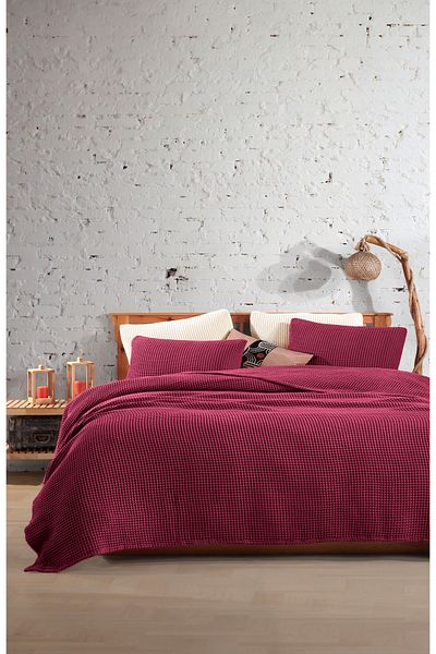 destinyhometex Claret Red 100% Cotton Waffle Double Bedspread Without Fringe 220X240