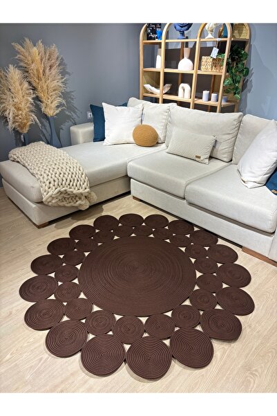 MaVaux Papatya Hasır Jüt Çiçek Desenli Kilim Halı