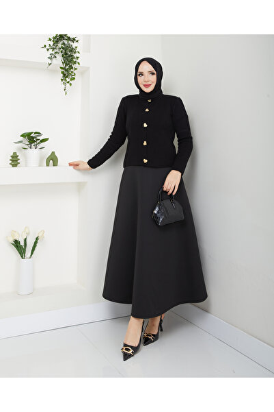 modapark.ist Women's Heart Knitwear Cardigan Scuba Skirt Set