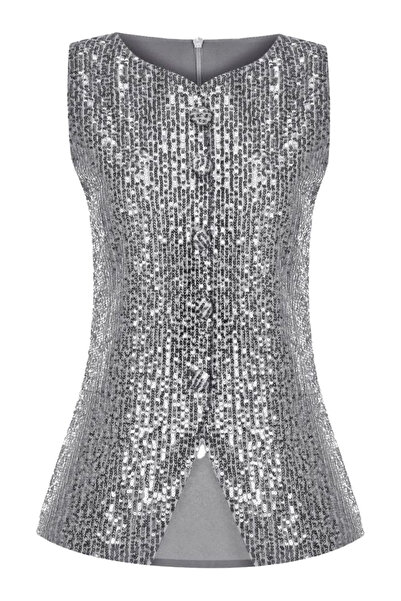 Whenever Company Gri Payet Fit Önden Düğmeli Yelek