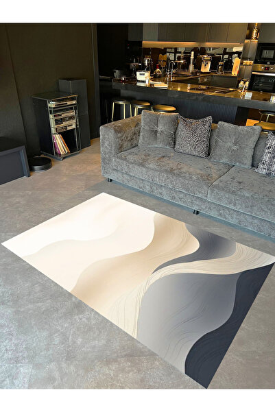 Rugs Modern Halı Ebru Koleksiyonu Siyah Gri Bej Soyut Detaylı Dokuma Taban Mo...
