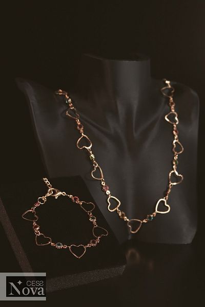CessNova Agate Natural Stone Heart Chain Necklace and Bracelet Set (Valentine's Day, New Year, Christmas Gift)