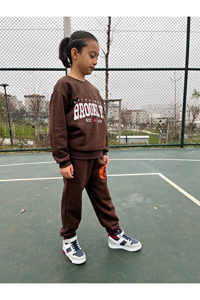 LePold Σετ φούτερ και φούτερ με 3 νήματα καφέ Brooklyn printed oversize