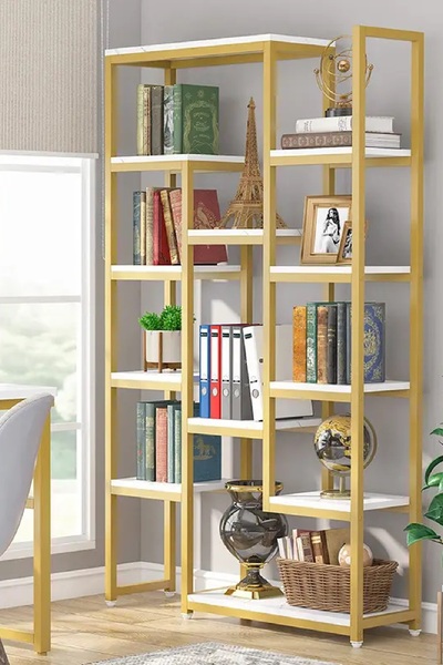 TOLIAHOME 12 Raflı Metal Iskeletli Kitaplık Çok Amaçlı Aksesuar Rafı Düzenley...