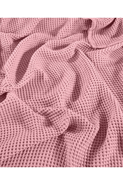 destinyhometex Pembe %100 Pamuk Waffle Çift Kişilik Saçaksız Yatak Örtüsü 220x240