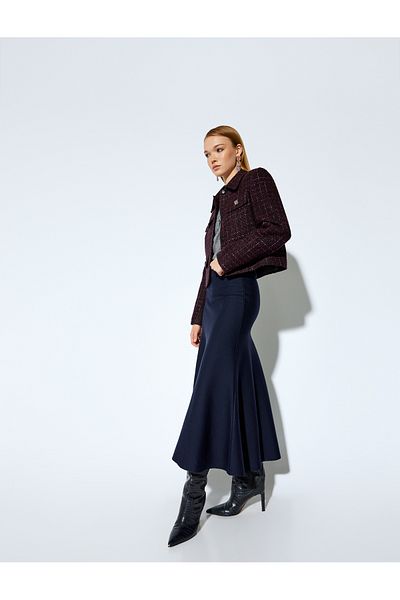 Koton New Season Koton X Melis Ağazat - Standard Waist Fish Fit Long Knitwear Skirt