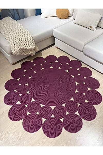 MaVaux Papatya Hasır Jüt Çiçek Desenli Kilim Halı